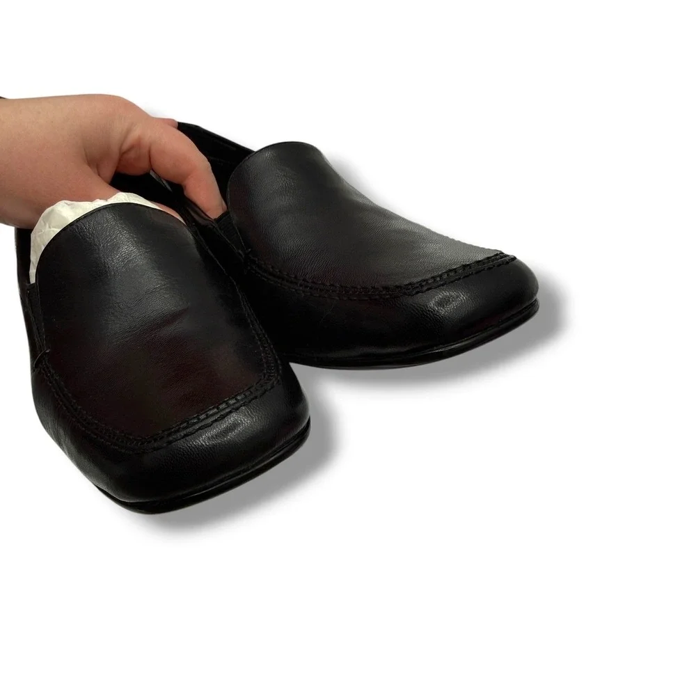 Vintage Liz Claiborne Black Leather Wedge Loafers 7.5 Square Toe Comfort Y2K NEW
